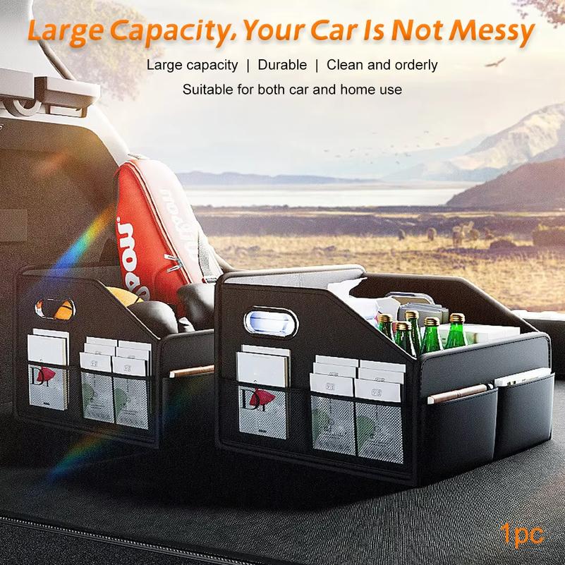 Foldable Storage Organizer - PU Leather Tote Box for Car Trunk, SUV, Home & Travel - Space-Saving Collapsible with Handles