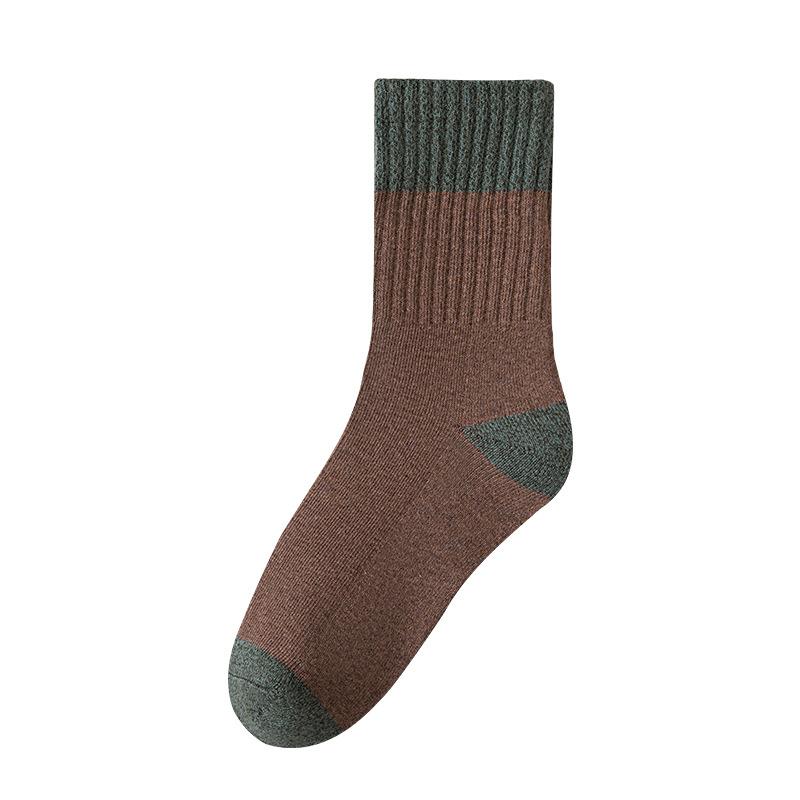 

Men s Autumn and Winter Thickened Pure Cotton and Wool Loop Socks for Warmth, Long Towel Bottom Sports Color-blocked Mid-calf Socks 1 pair
