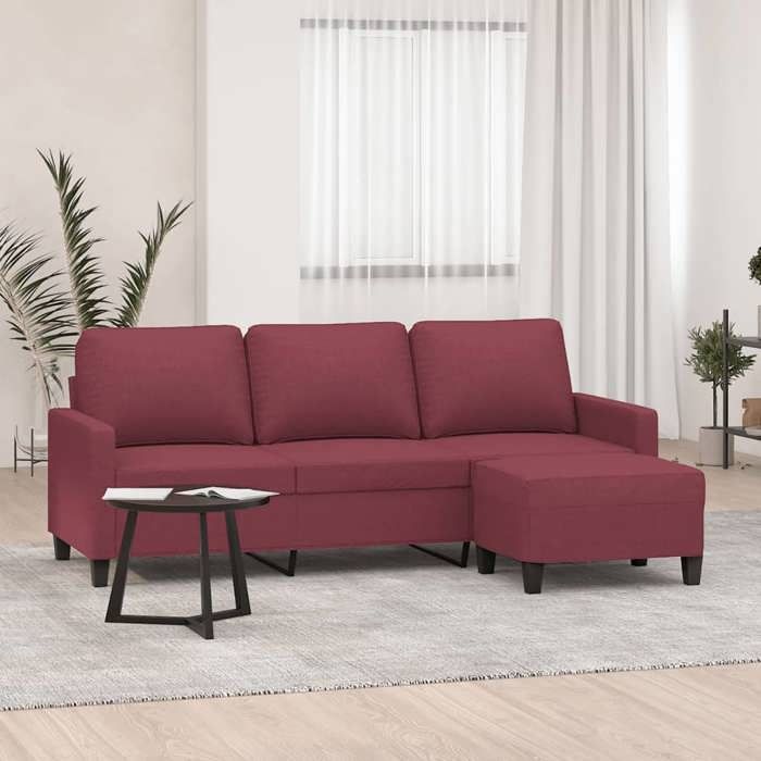 VidaXL 3-seater Sofa with Footrest Bordeaux Red 180 Cm Fabric, Sofa, Sofa with Footrest, Three-seater Sofa 3201043