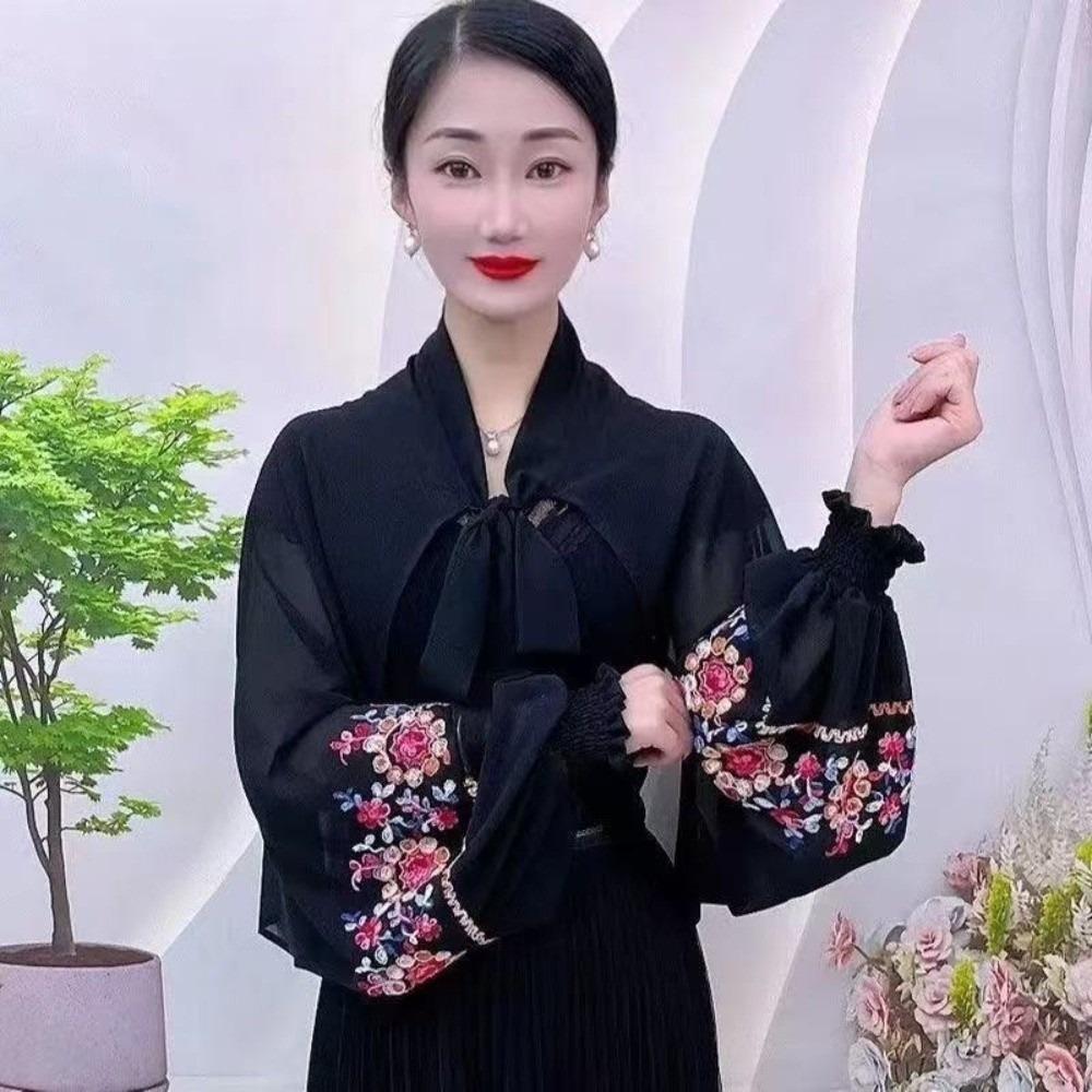 Embroidered Flower Shawl Long Seaside Vacation Cloak Sweet Sunscreen Scarf  Gift чёрный