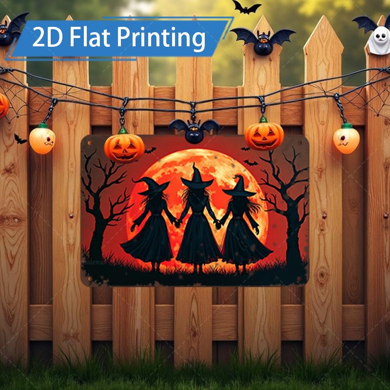 D FLAT pc Metal Sign Halloween Witch Silhouette Metal Wall Art D Flat Print 20x30cm(7.8x11.8inch)
