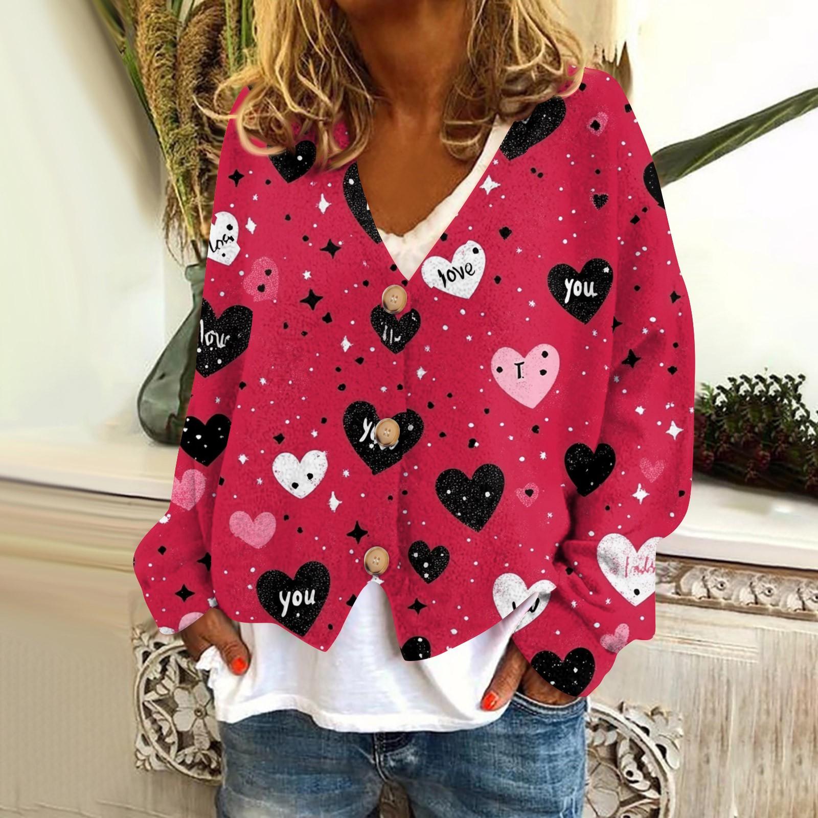 

Женская модная короткая куртка, повседневная, с длинным рукавом, с принтом ко Дню святого Валентина, однобортный плюшевый топ M