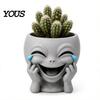 Office Desk Planter Funny Alien Face Planter, 3D Printed Novelty Plant Pot, Cute Gray Unique Succulents Pot Head for Cacti Home Table Shelf