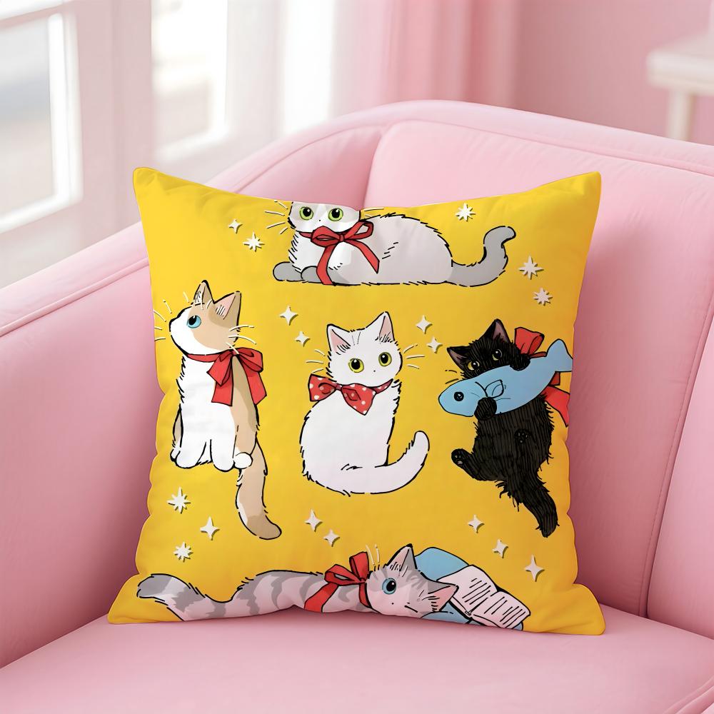 Cute Cartoon Cats Animations Cushion Cover Pillowcase Short Plush Invisible Zipper Room Sofa Cushion Cover