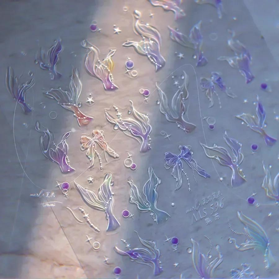 Magical Blow Bubbles Goldfish Bunny Rabbit Cat Kitten Shape Shiny Dreamy Bubbles 5D Nail Art Decorations Sticker Manicure Decal