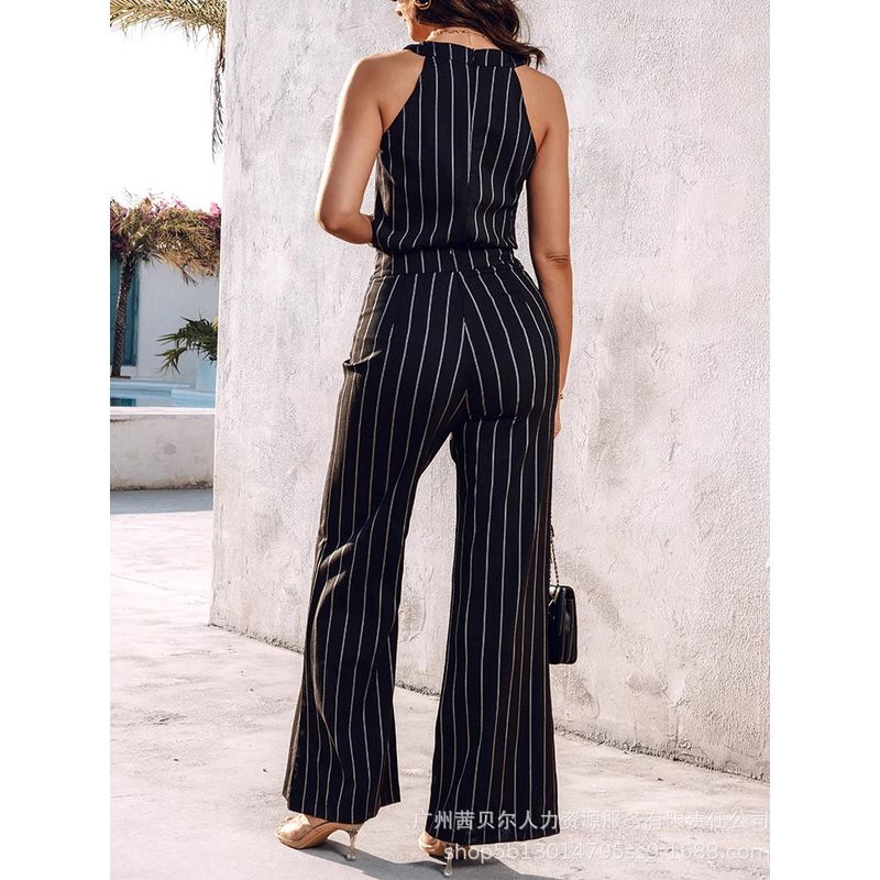 European and American Temperament Women clothes Stripe Vest + Pants Fashion Set Heart + Pants Set