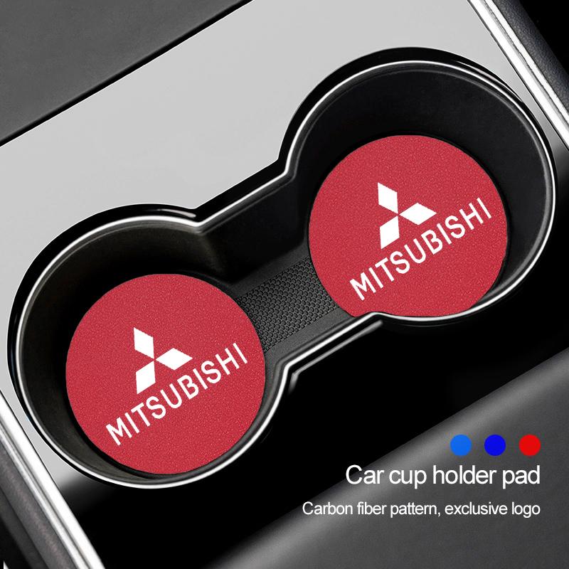 Cwnqah1 Cwmvjg1 2Pcs Car Cup Mat Leather Auto Cup Slot Non-Slip Coaster For Mitsubishi EK Pajero Xpander Eclipse Cross ASX L200 Xforce Outlander