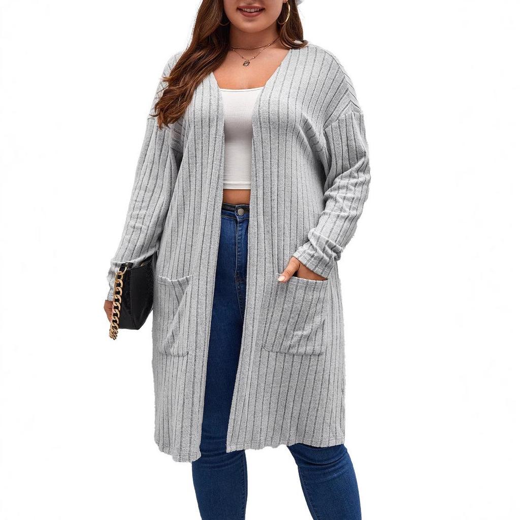 2025 Spring/Summer Plus Size Women's Casual Long Sleeve Knit Cardigan