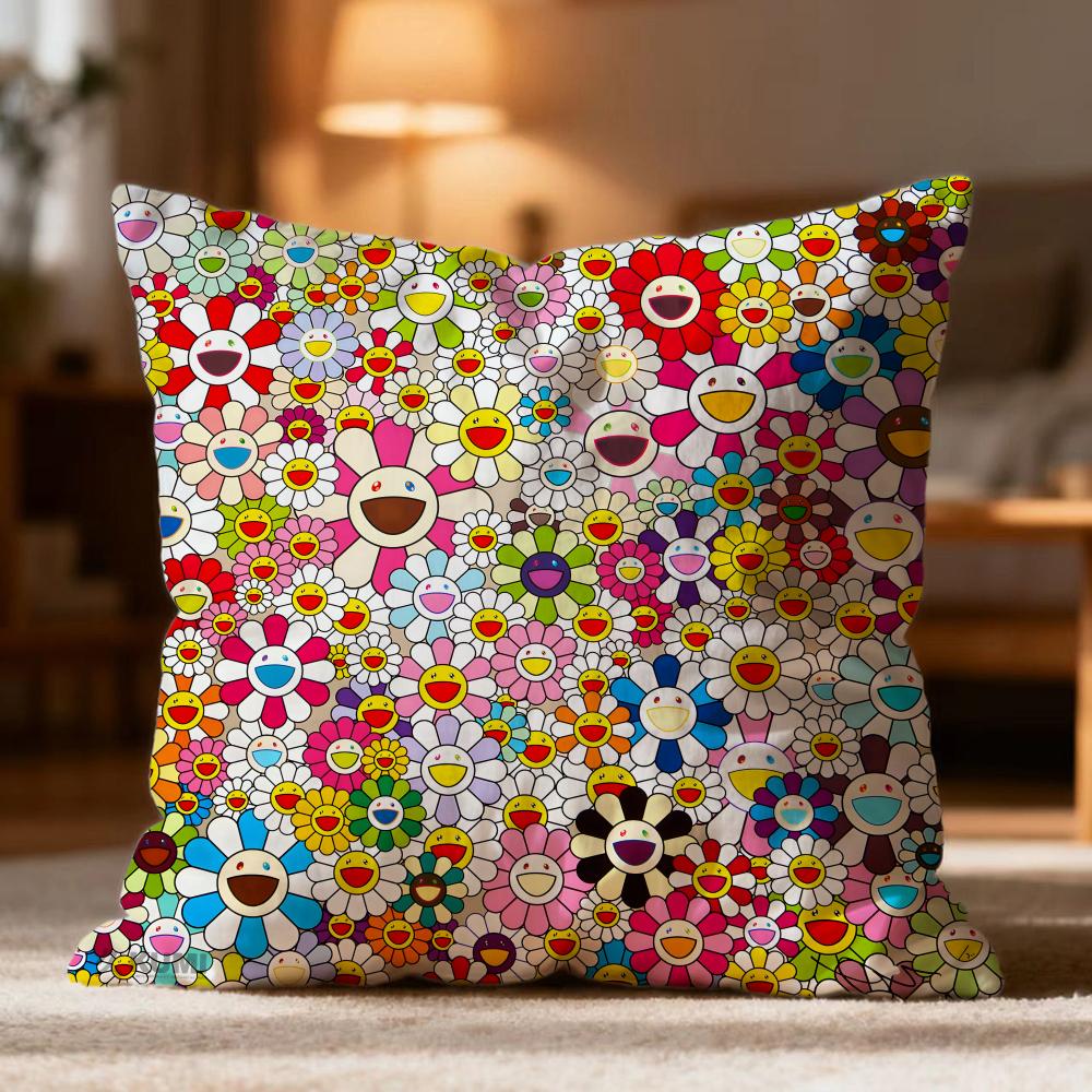 Hot T-Ttakashi Murakamiou Cushion Cover Soft Washable Pillow Case Multi-Scene For Couch Bed Travel Office Use