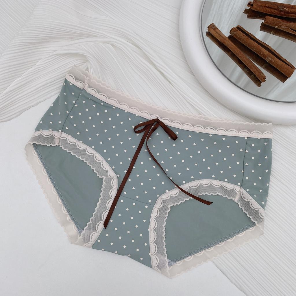 Sexy and Cute Women's Triangle Underwear Summer Comfortable and Breathable Printed Dots Star Dots Bow Ties and Ribbon Design
