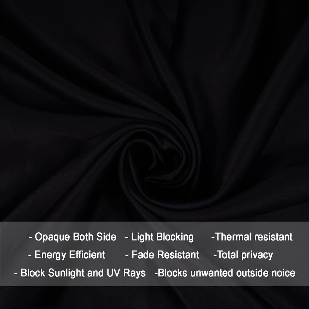 Pack of 2 100% Room Darkening Blackout Curtain Thermal Insulated, Heavy Panels, Black