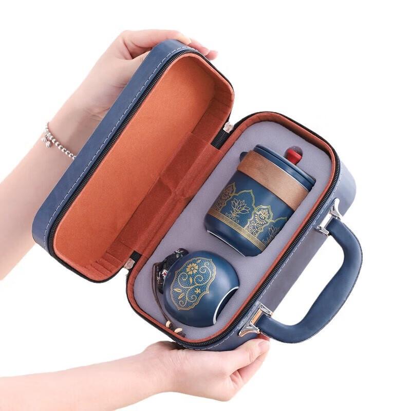 Portable Ceramic Travel Tea Set with Handbag