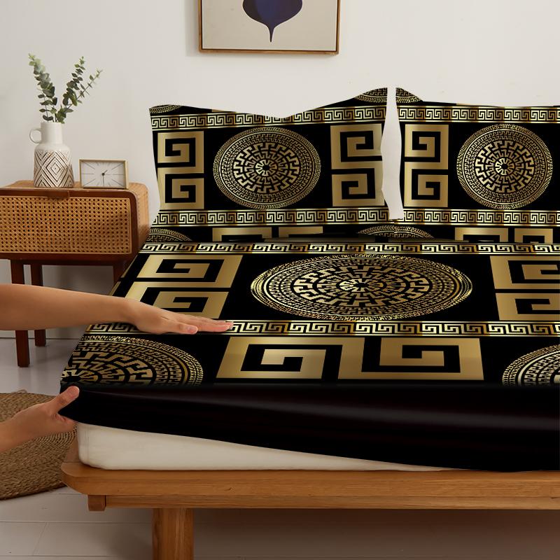 3 Peças Lençol de Disco Estilo Europeu 100% Poliéster 1 Lençol de Elástico 2 Fronhas Tamanho Queen/King Capa Protetora Elástica para Colchão