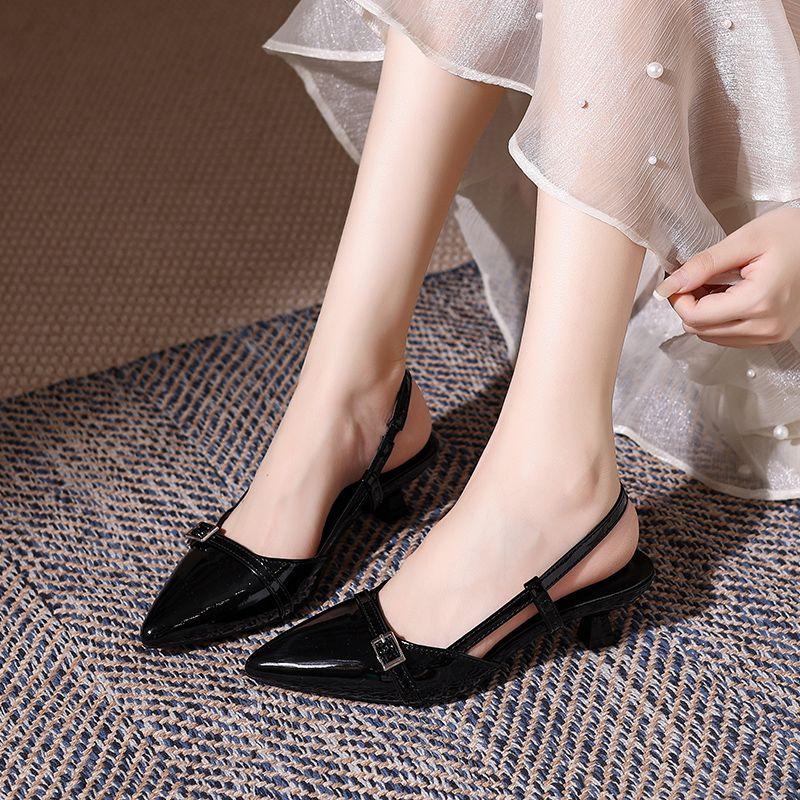 Pointed Toe Buckle Strap Ladies Sandals Solid Shallow Fashion Sexy Party Slingbacks 2025 Summer High Heeled Shoes Woman