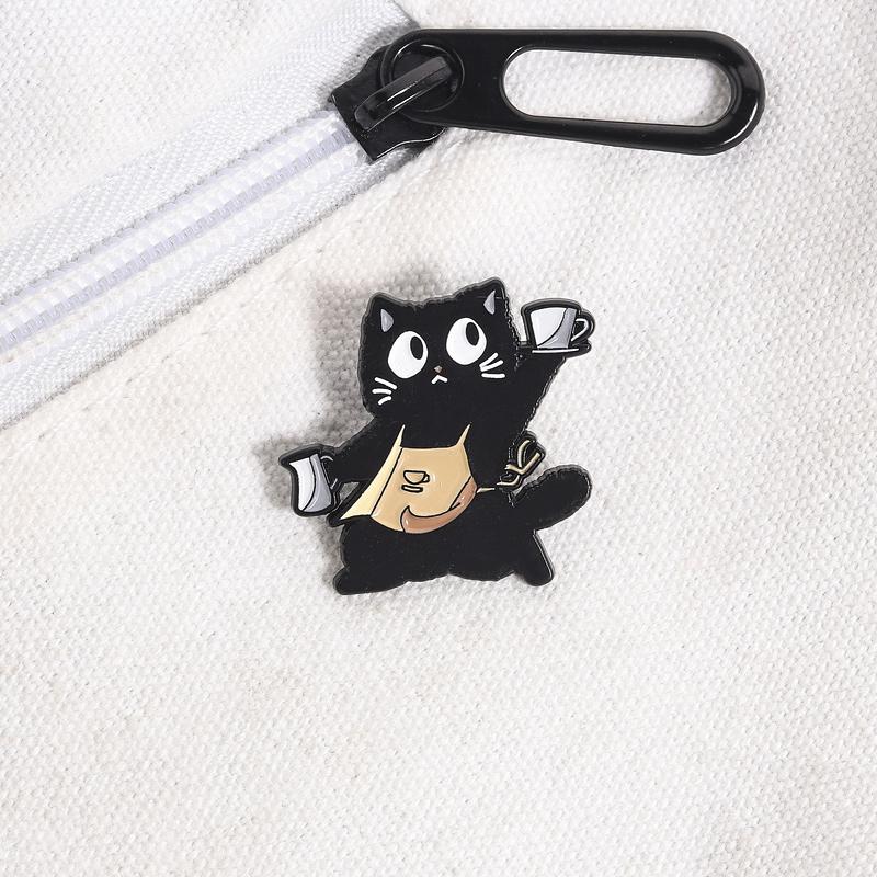 Barista Black Cat Enamel Pin Cartoon Cat Brooches Apron Animals Lapel Badge For Backpacks Bags Adorable Gift For Friends