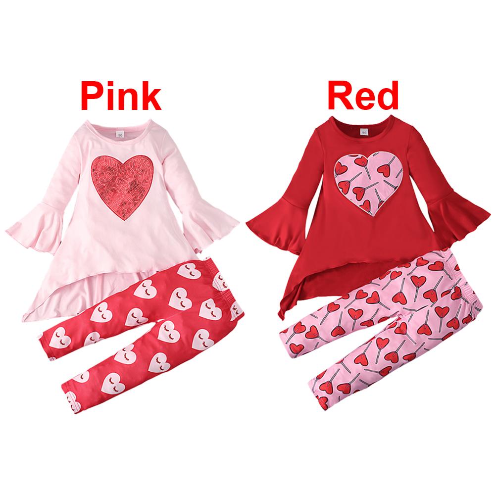Děti Děti Dívky Loving Heart Potištěné šaty Top a Kalhoty 2ks oblečení Oblečení na 1-6 let