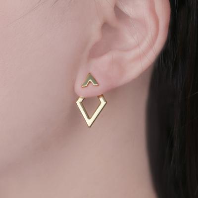 Minimalist Style Gold-tone Geometric Dangle Earrings for Women - Unique Double-layered Brustro Diamond-shaped Cutout Ear Drops