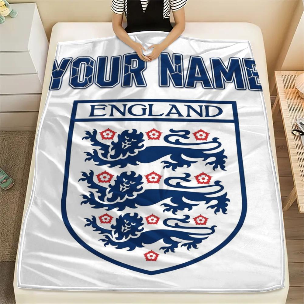1PC Custom Name England Soccer Patterned Flannel Blanket Suitable For All Seasons for Home Decor Warmth and Comfort Gifts Holiday Present