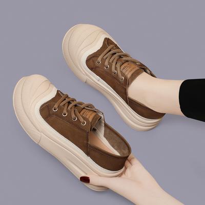 Genuine Leather Retro Women's Shoes Round Toe Casual Shoes Soft Sole Lightweight Non-slip Thick Sole Sneakers Casual Shoes 35-40