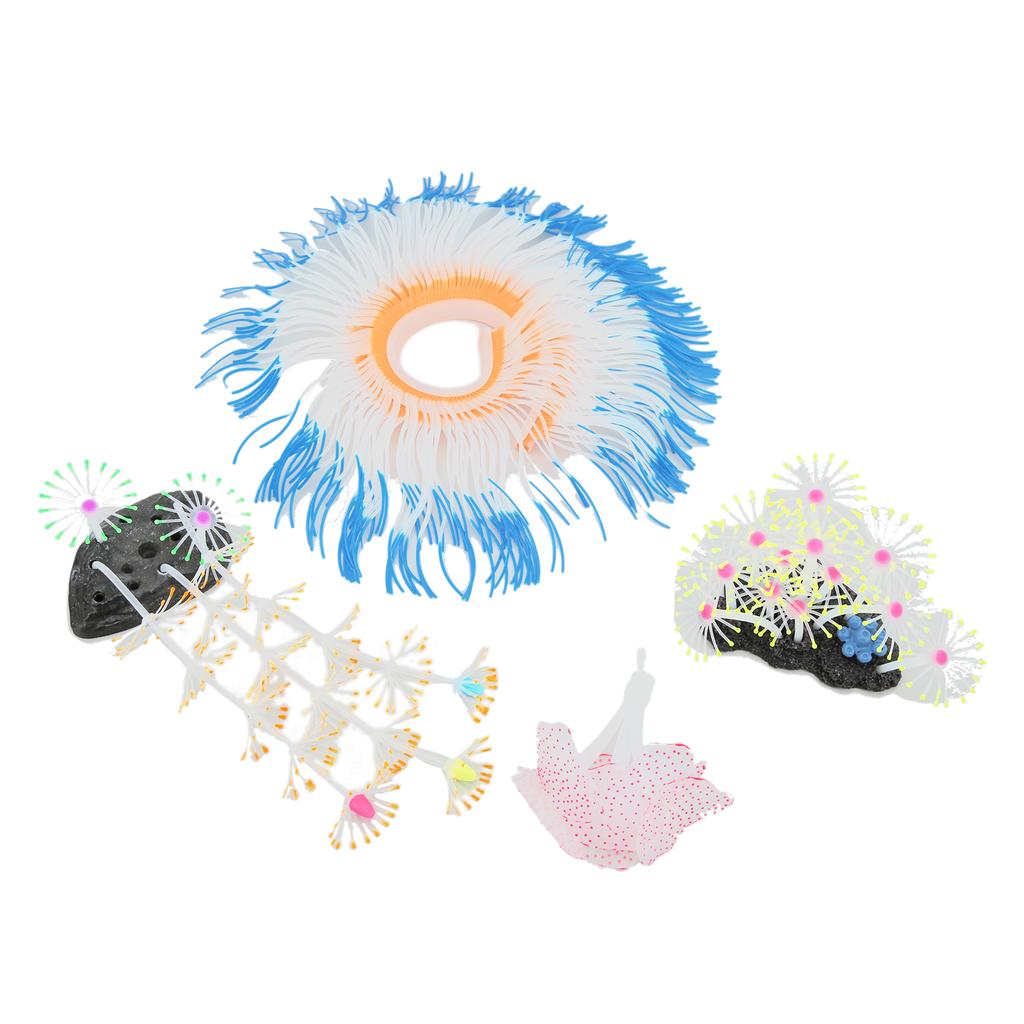 4pcs Fish Tank Decorations Glowing Effect Silicone Artificial Coral Plant Ornament for Aquarium