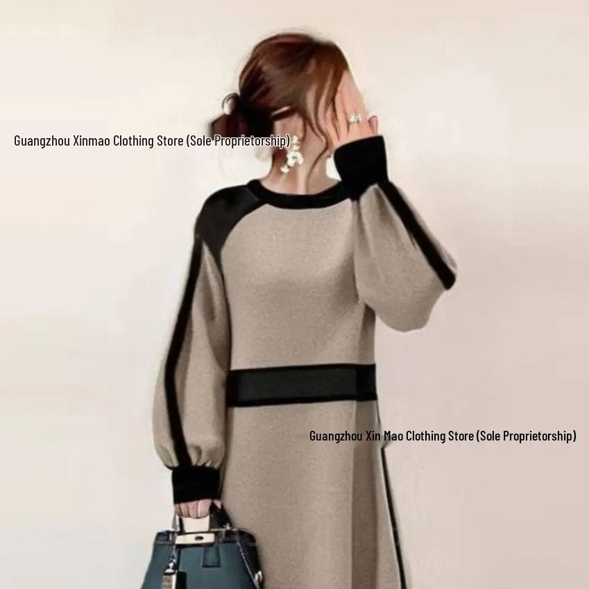 Women's High-Neck Knitted Sweater Dress, Japanese Style, Waist-Cinching, Long Sleeves, Winter 2025 Collection