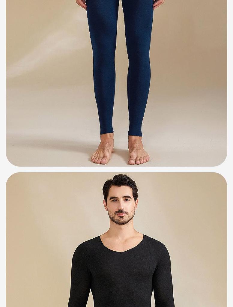 Men's V-Neck Cashmere Silk Velvet Thermal Underwear Set