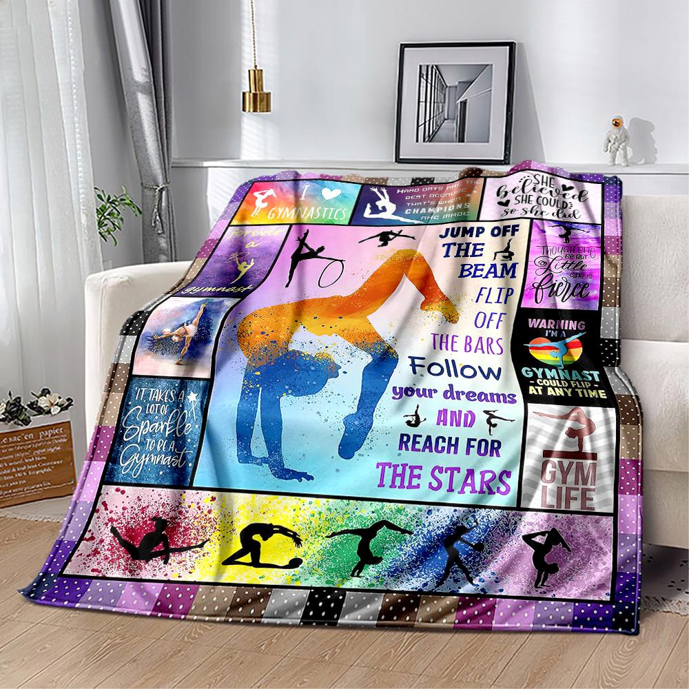 Gymnastics Word Cloud Art Blankets Are Suitable for Living Rooms, Bedrooms, Camping, and Other Places, Making Them an Ideal Choice for Gifts.