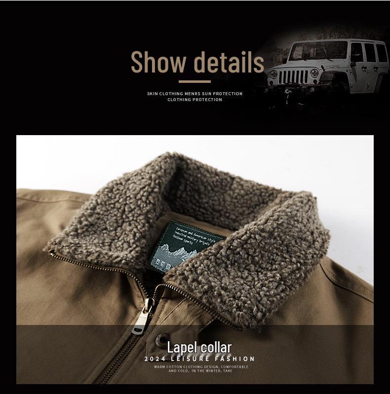 Men's Cross-Border Lambswool-Lined Cotton Jacket - Autumn/Winter Casual Flight Suit with Velvet Lapel
