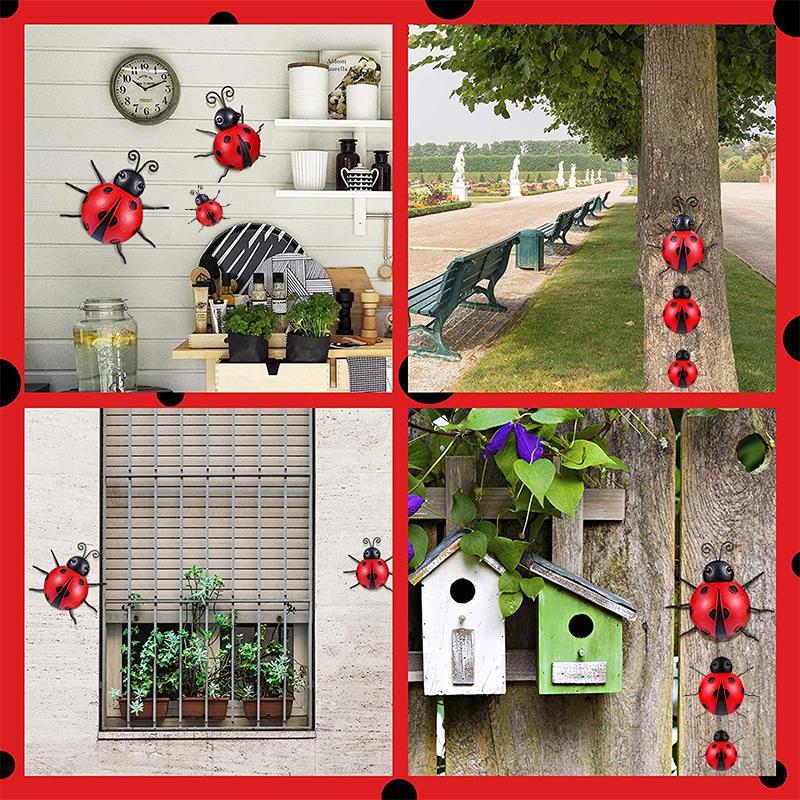 1PC Garden Sculpture Wall Metal Ladybug, Courtyard Hanging Decoration Ladybug Wall Decoration, Iron Ladybug Ornament