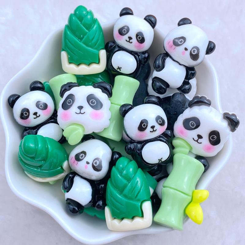 10Pcs New Cute Resin Panda, Bamboo Series Flat Back Fit Phone Deco Parts Embellishments For Hair Bows Accessories