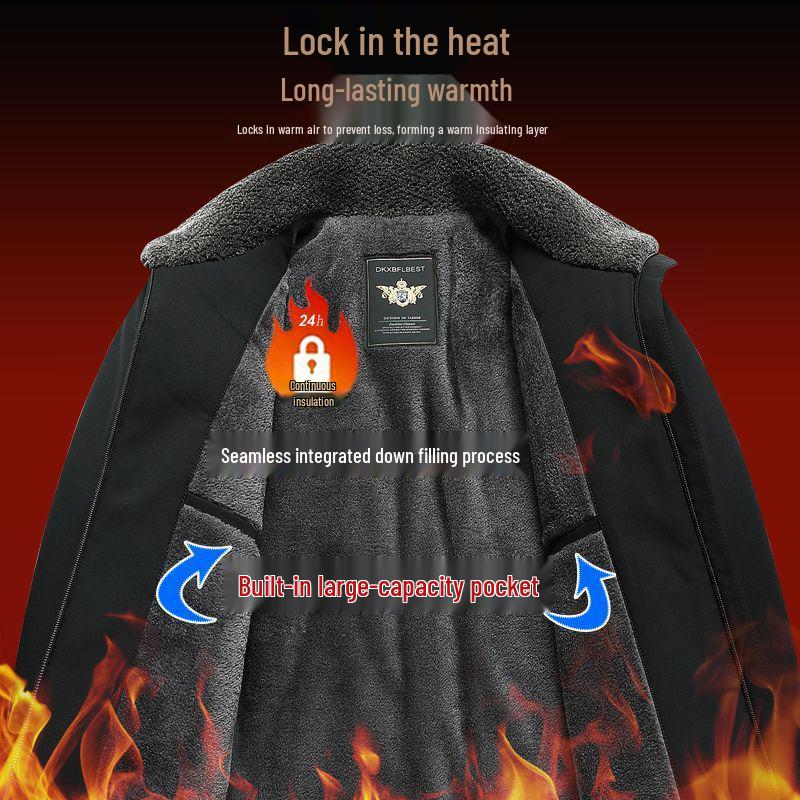 Woodpecker Dad Winter Coat: Velvet-Thickened Down Cotton Jacket for Middle-Aged & Elderly, Lapel Design, Warm Cotton Clothing.