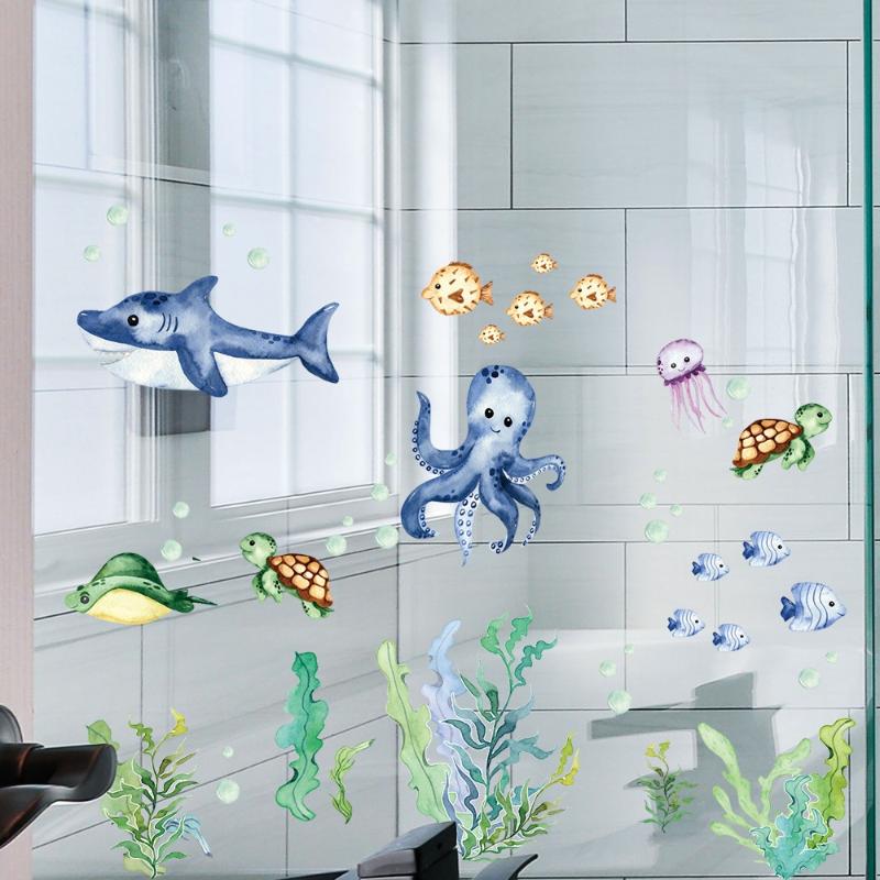 6Pcs/Set Bathtub Decoration Anti-Slip Bathtub Stickers Cartoon Coral Crab Small Fish Pattern Stickers Bathroom Pvc Frosted Batht