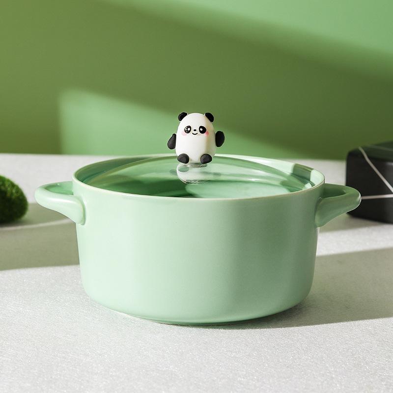 Milk Fufu High-value Panda Instant Noodle Bowl with Lid Cute Student Dormitory Instant Noodle Bowl Binaural Rice Bowl Soup Bowl