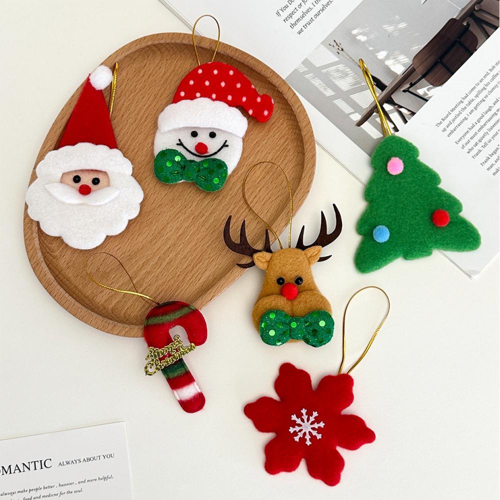 6pcs Fabric Christmas Tree Hanging Ornaments, Assorted Santa Snowman Reindeer Snowflake Tree Candy Cane for Holiday Decor