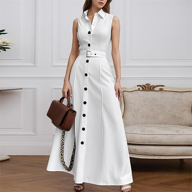 

ZANZEA Женское повседневное длинное платье без рукавов свободного кроя с отложным воротником XL