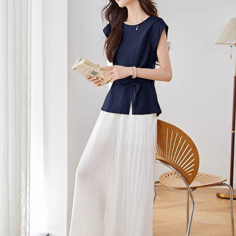 Chic Women's Summer 2026 Linen Suit: Versatile Top & Wide-Leg Pants Set