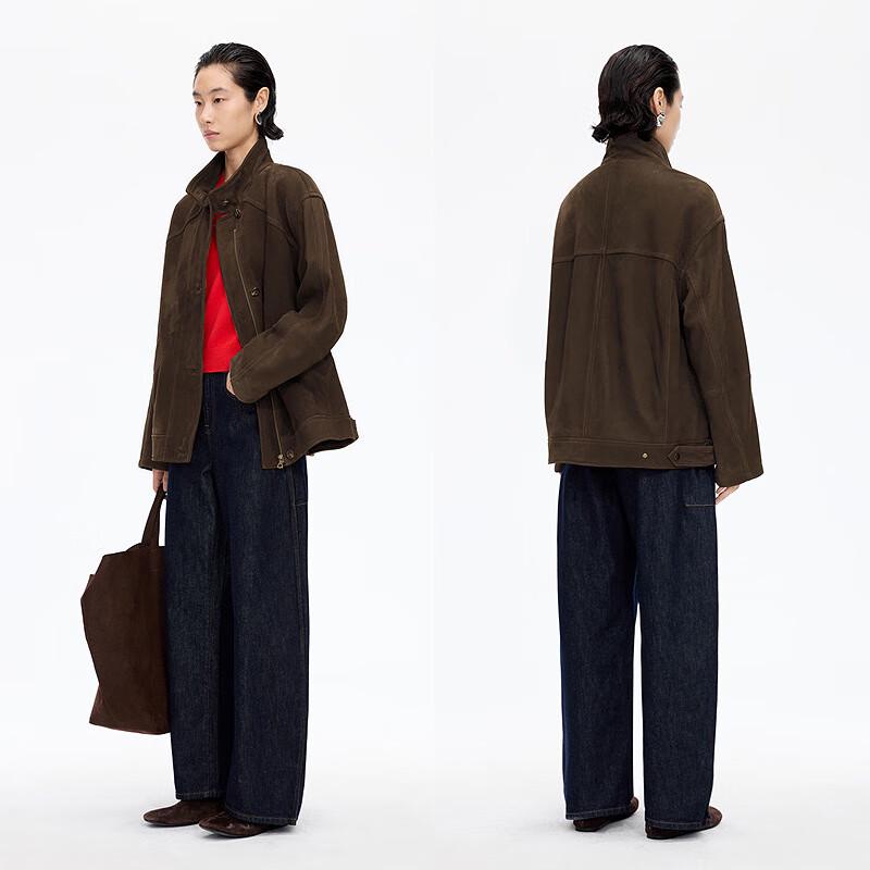 JNBY 2025 Winter Stand Collar H-line Leather Jacket