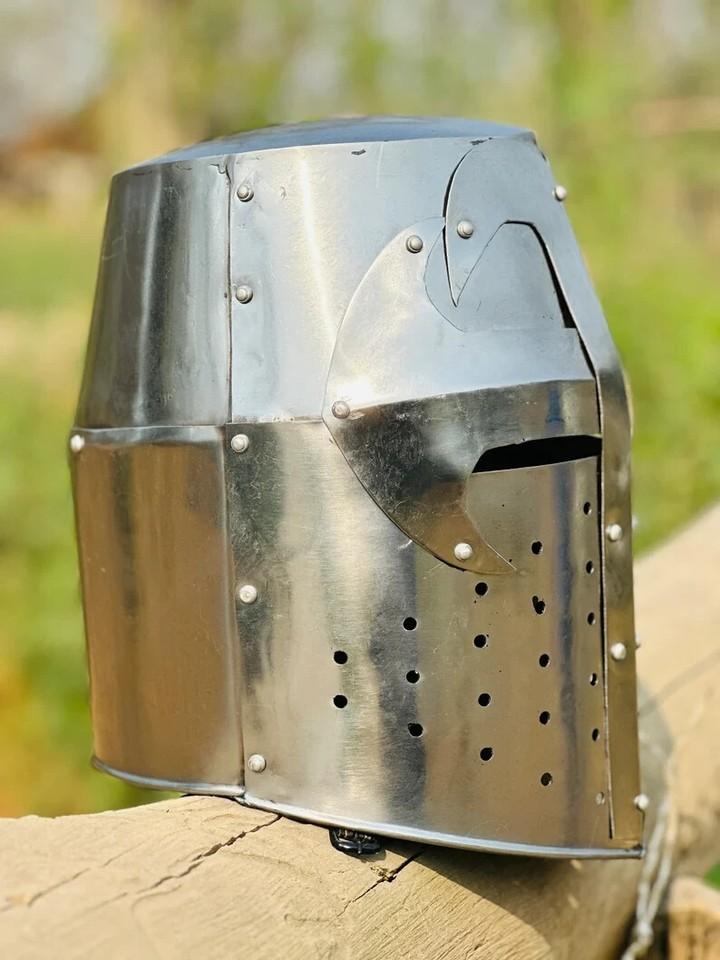 Handmade Medieval Crusader Helmet | Templar Knight Helmet Silver Finish