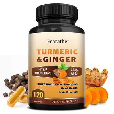 Premium Turmeric and Ginger Dietary Supplement - Contains Black Pepper, High-quality Ingredients - Supports Heart and Brain Health - 120 Capsules
