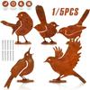 1/5Pcs Rusty Metal Birds Rusty Running Squirrel Decor Metal Art Set Outdoor Garden Animal Silhouette Creative Wrought Iron Decor