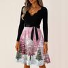 Women's Casual Fashion V Neck Long Sleeve Christmas Printed Party Vintage Long Dresses