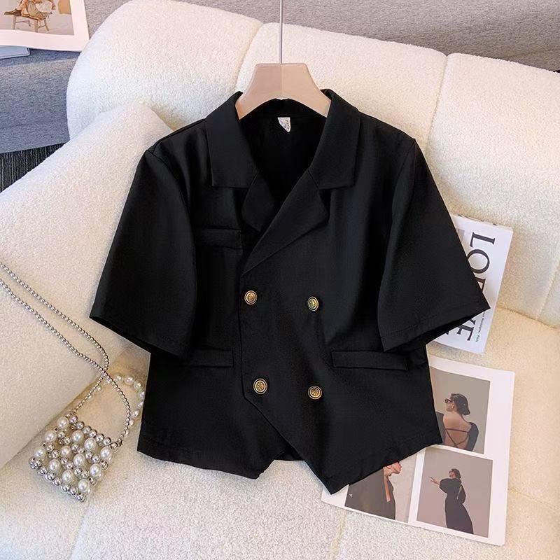 Korean-Style Plus Size Pleated Skirt Suit with Irregular Collar Top