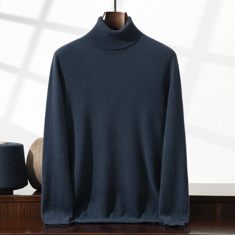 Cashmere Sweater Men's High Lapel Pullover Solid Color Sweater with Loose Knitted Sweater Inside