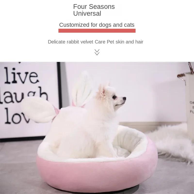 Niedliches Hunde-/Katzenbett mit Kaninchenohren, warme Wintermatte, Hundekissen, pelziges Welpenzwinger, Katzenschlafbett, kleines mittelgroßes Tier, Haustiernest