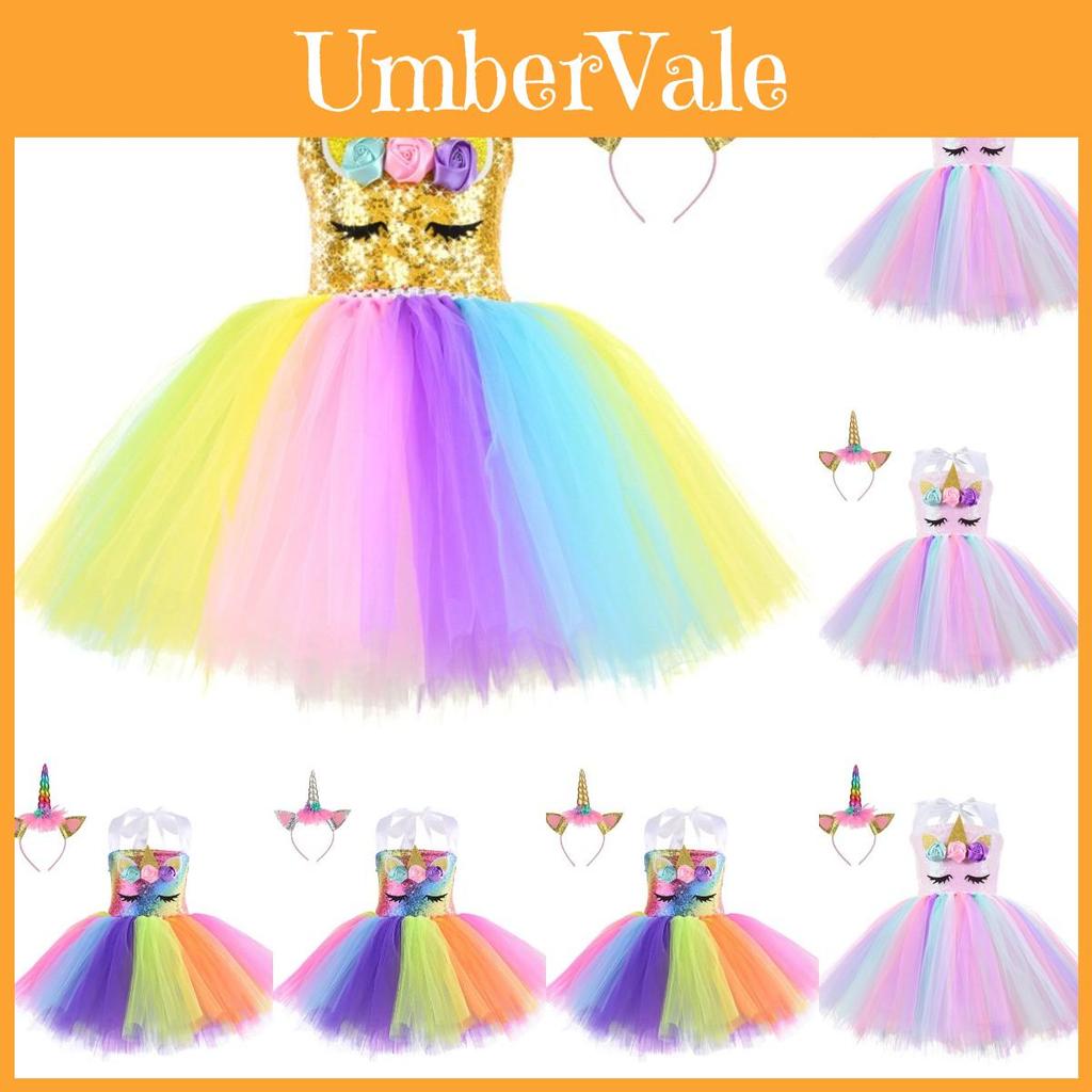 Hochwertiges Baumwollmischungs-Einhorn-Cosplay-Mädchenkleid für die Halloween-Party