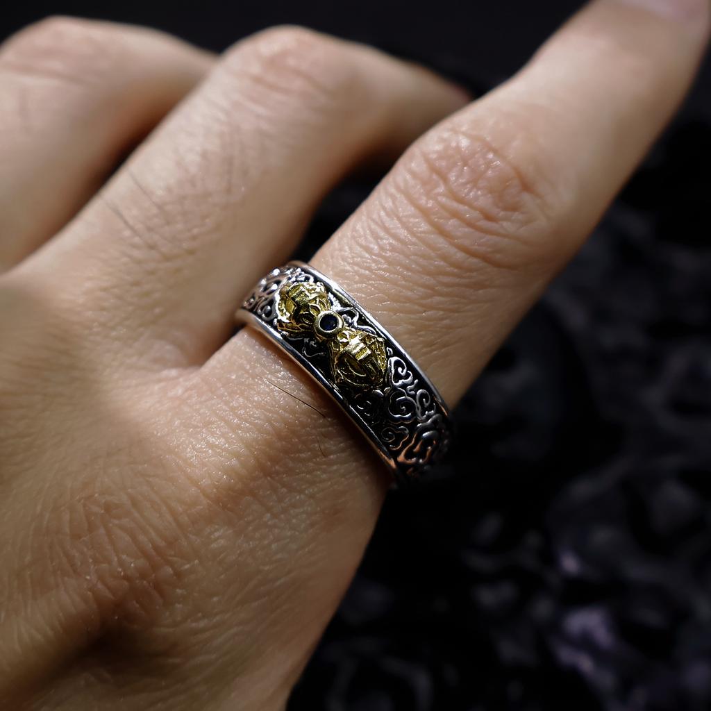 Retro Golden Vajra Adjustable Open Ring For Men Gothic Punk Edgy Silver-plated Copper  Tibetan Accessories Blessing Gift