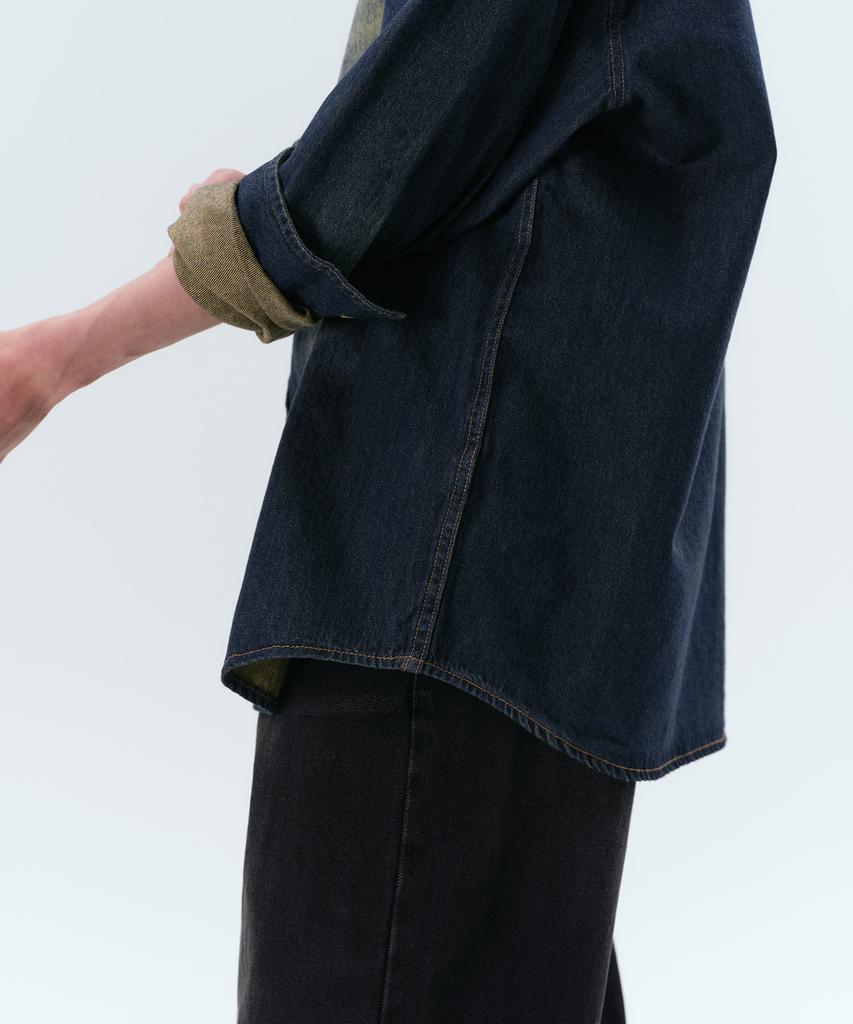MUSINSA STANDARD Big Brush Oversized Denim Shirt [Yellow Dark Blue]