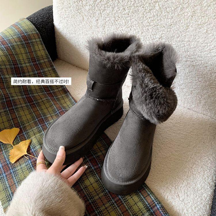 

Platform Snow Boots Women s 2025 Winter New Fleece Thickened Grey Knight Boots Warm Large Cotton Shoes 39