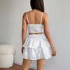 VEZFAA Women's Fashion Casual Solid Color Print Summer Spring Sleeveless Suspenders Skirt Suits