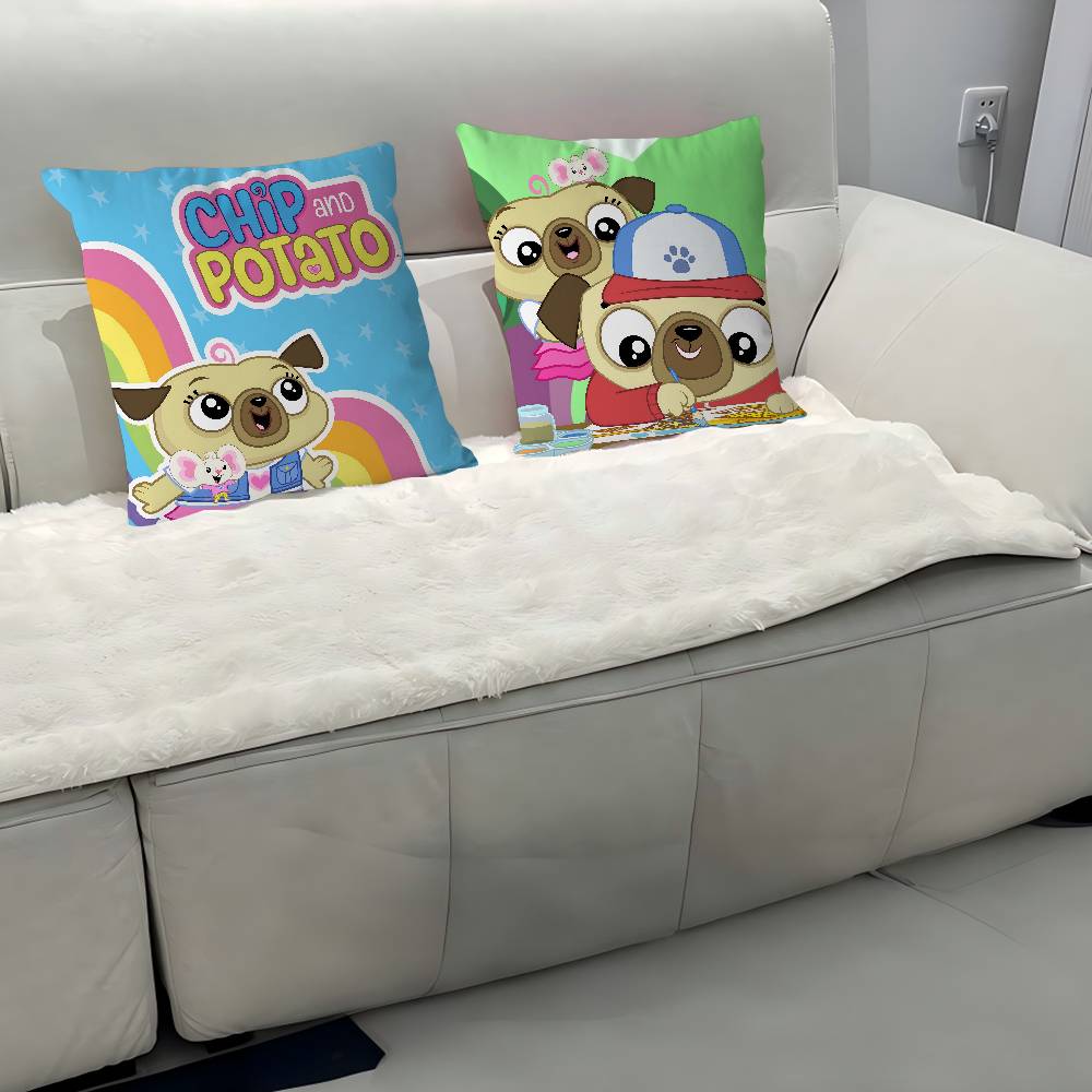 Cartoon C-Chip And P-Potato Pillow Case Removable Washable Cushion Cover – All-Season Soft Linen